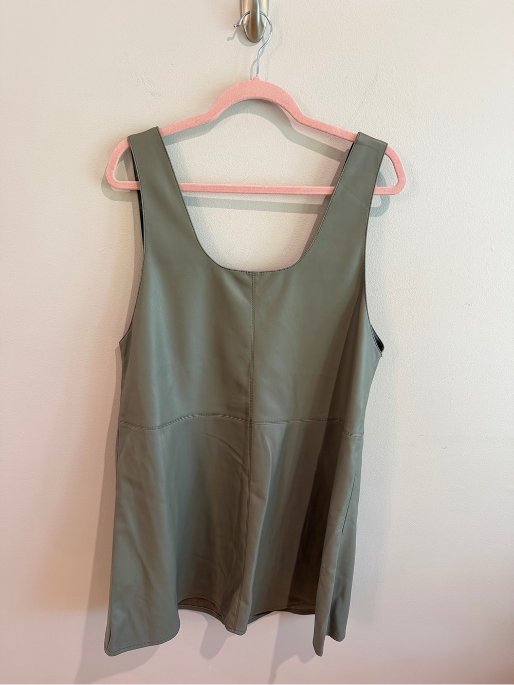 Mango Sleeveless Olive Green Faux Leather A-Line Dress